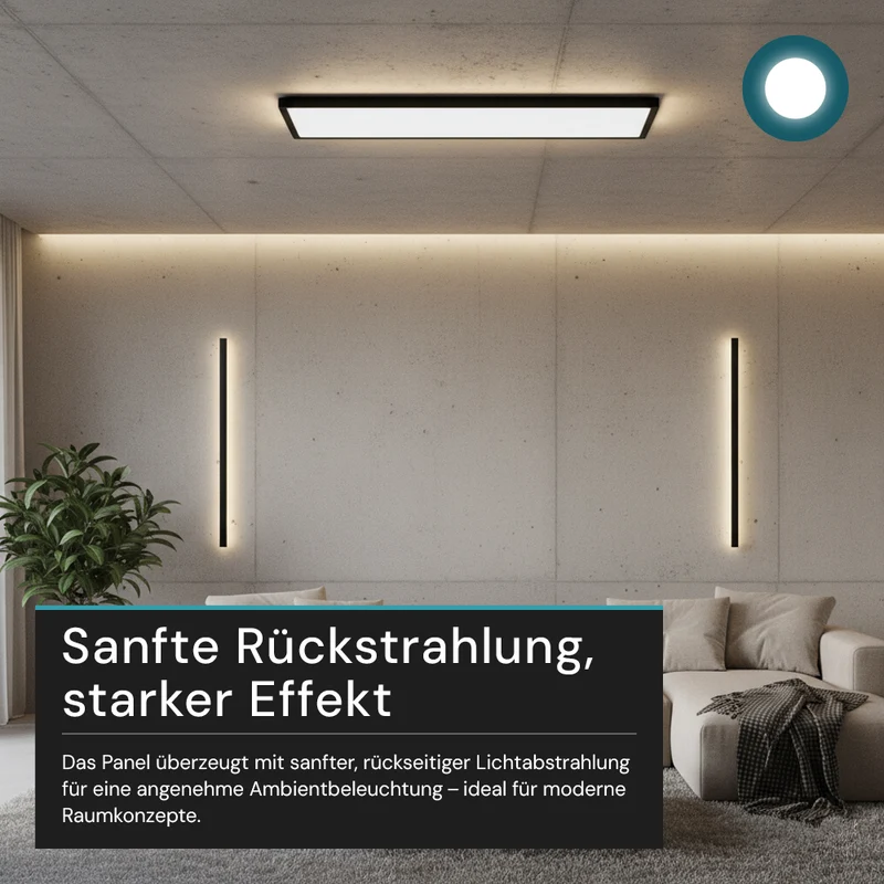 LED-Panel mit Fernbedienung, 58×20 cm, schwarz, 24 W, 2200 lm, IP44 Wassergeschützt, Helligkeit und Lichtfarbe einstellbar