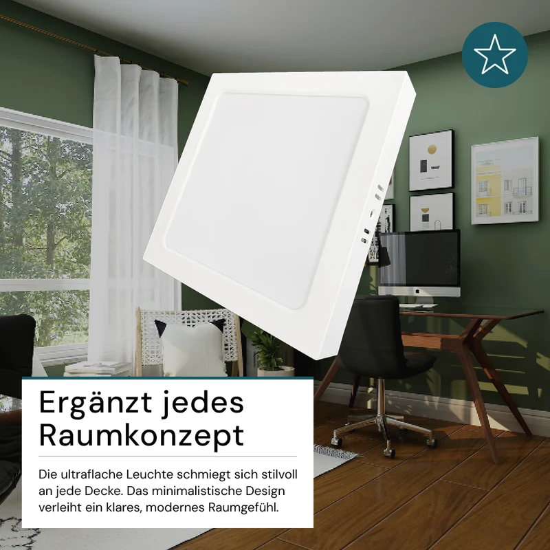 LED Aufbauleuchte in Weiß, 18 W, 230 V, IP44-geschützt, 1800 lm, Lichtfarbe einstellbar, 227x35 mm, Deckenleuchte mit Diffusor, Badezimmerlampe