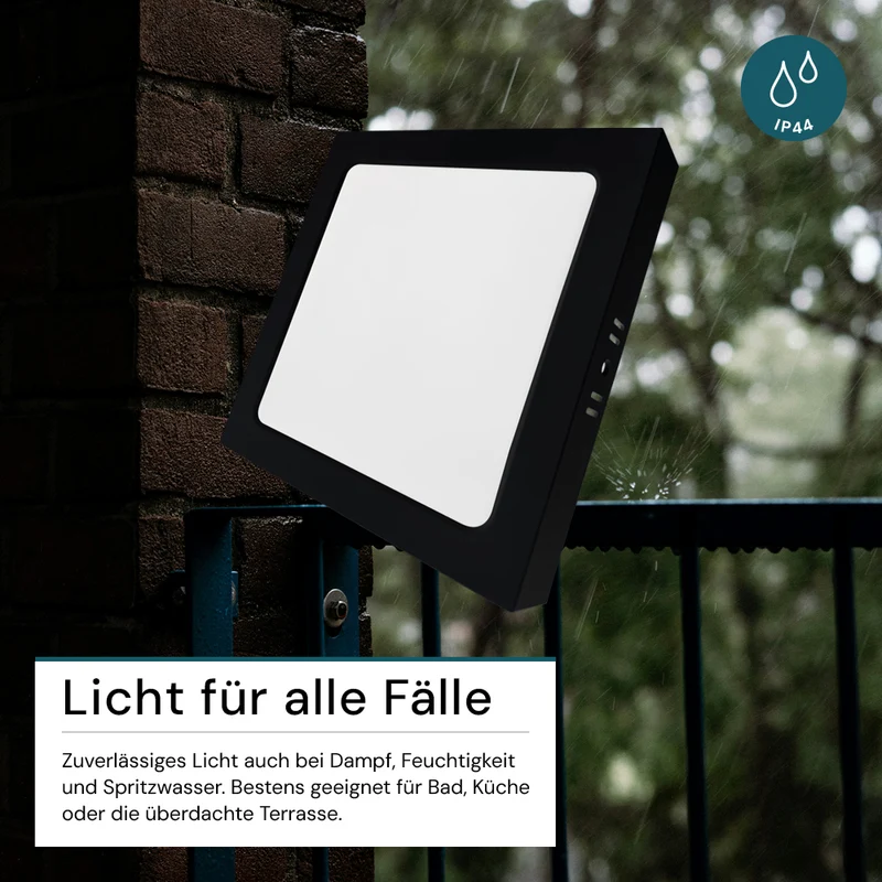 LED Aufbauleuchte in Schwarz, 24 W, 230 V, IP44-geschützt, 2400 lm, Lichtfarbe einstellbar, 299x35 mm, Deckenleuchte mit Diffusor, Badezimmerlampe