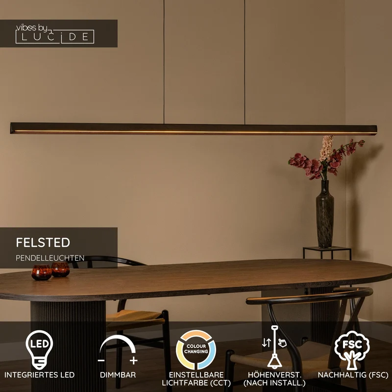 LED-Pendelleuchte Felsted dimmbar mit CCT Schwarz