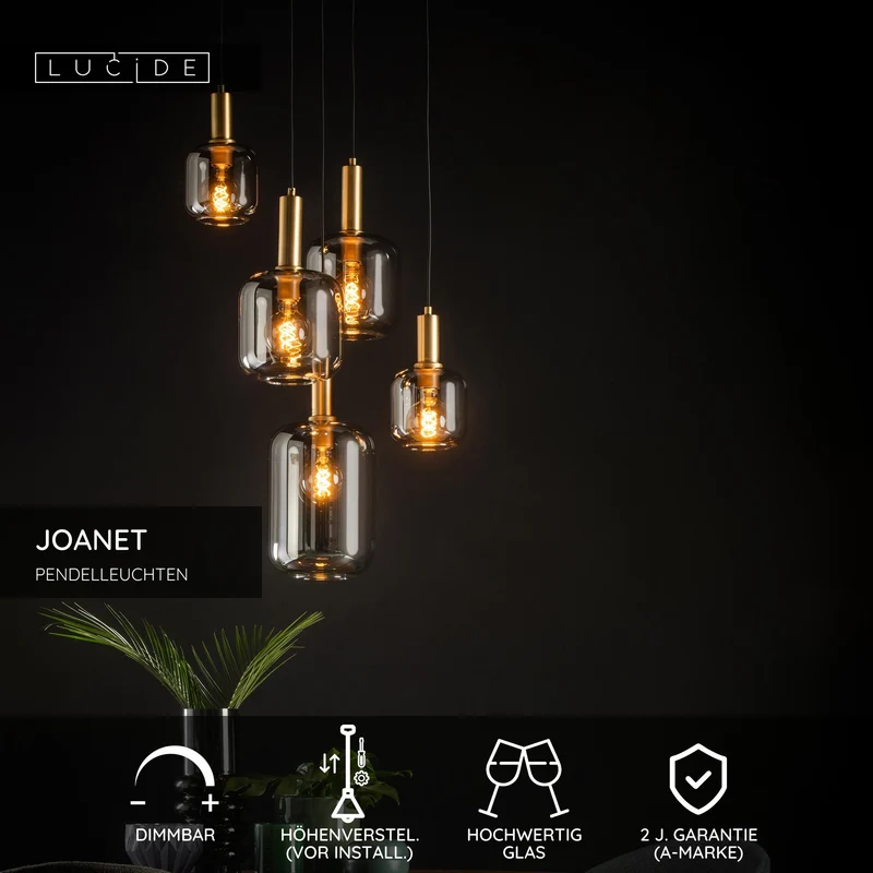 Pendelleuchte Joanet 2-flammig mit Glasschirm rund 66cm