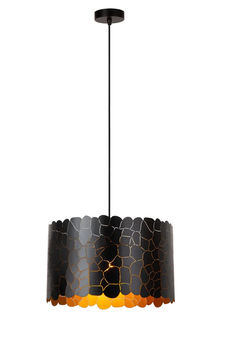 Pendelleuchte Almelo in Zylinderform mit Giraffenmotiv höhenverstellbar Schwarz, Messing 40cm
