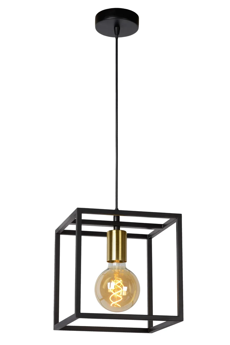 Pendelleuchte Ruben würfelförmig Vintage Schwarz, Messing