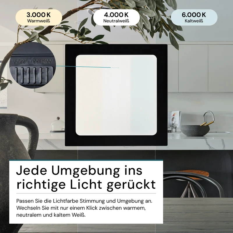 LED Aufbauleuchte in Schwarz, 18 W, 230 V, IP44-geschützt, 1800 lm, Lichtfarbe einstellbar, 227x35 mm, Deckenleuchte mit Diffusor, Badezimmerlampe