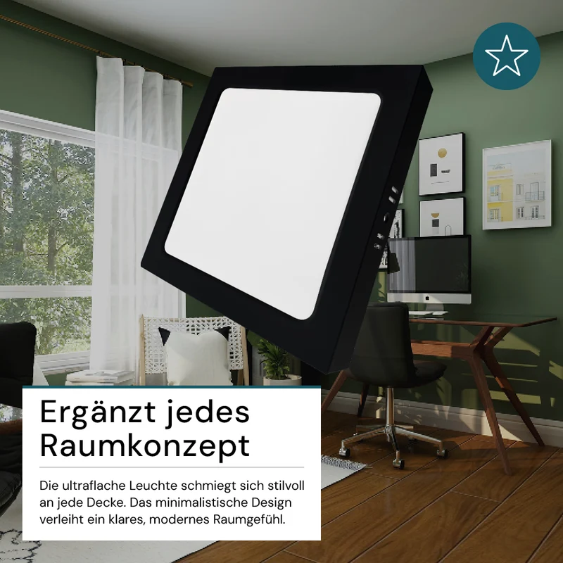LED Aufbauleuchte in Schwarz, 12 W, 230 V, IP44-geschützt, 1200 lm, Lichtfarbe einstellbar, 173x34 mm, Deckenleuchte mit Diffusor, Badezimmerlampe