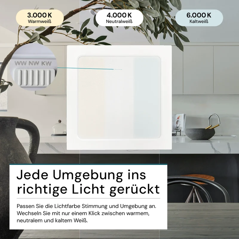 LED Aufbauleuchte in Weiß, 24 W, 230 V, IP44-geschützt, 2400 lm, Lichtfarbe einstellbar, 299x35 mm, Deckenleuchte mit Diffusor, Badezimmerlampe