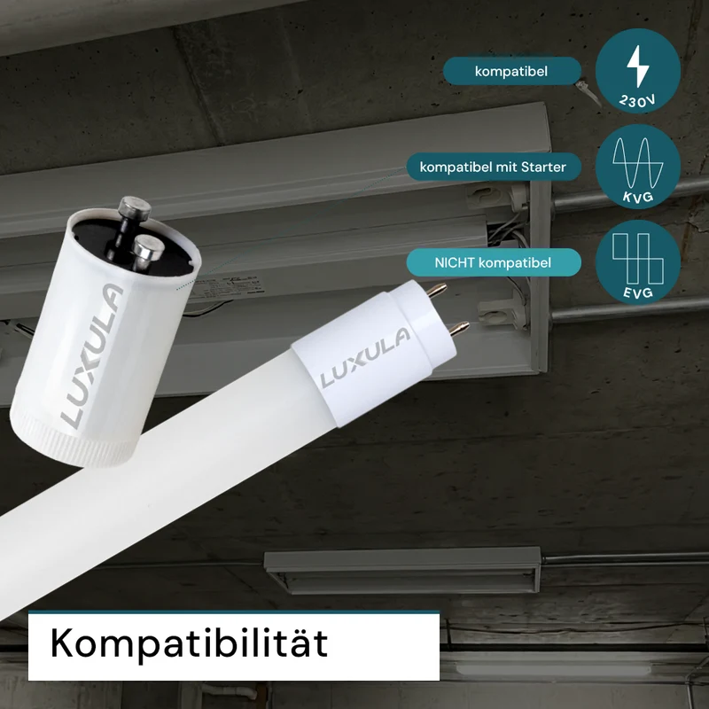 LED T8 Röhre, 150 cm, 120 lm/W, 22 W, 2640 lm, 6000 K (kaltweiß), mit Brücke