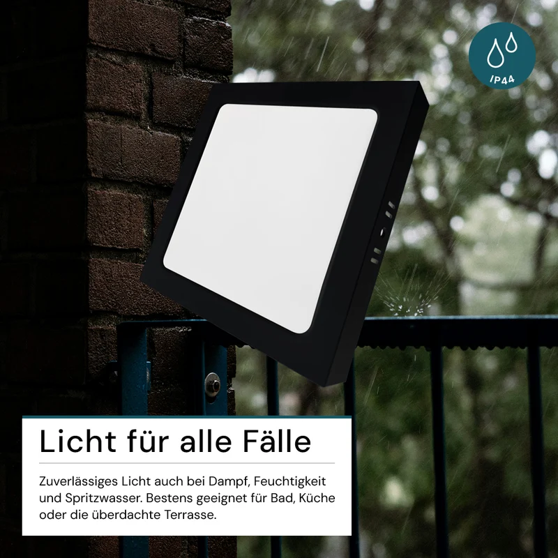 LED Aufbauleuchte in Schwarz, 6 W, 230 V, IP44-geschützt, 600 lm, Lichtfarbe einstellbar, 112x26 mm, Deckenleuchte mit Diffusor, Badezimmerlampe