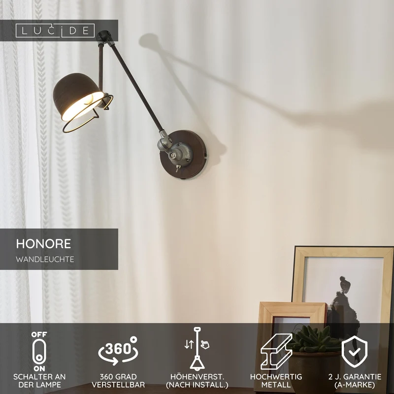 Wandleuchte Honore Retro Rostfarben 68cm drehbar und kippbar