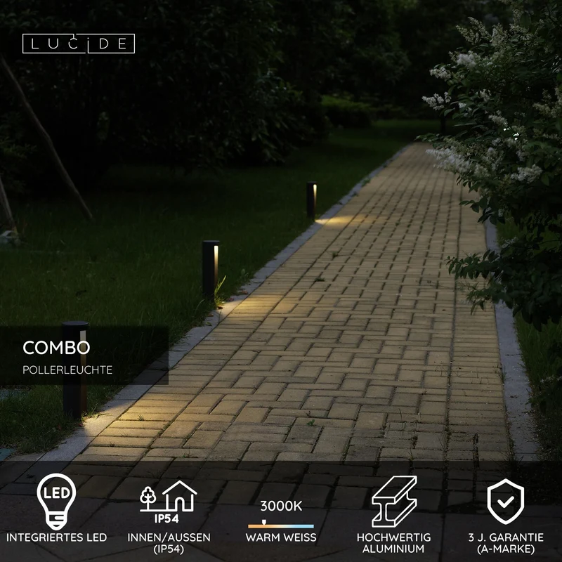 Pollerleuchte Combo LED IP54 Ø9cm 25cm hoch Schwarz