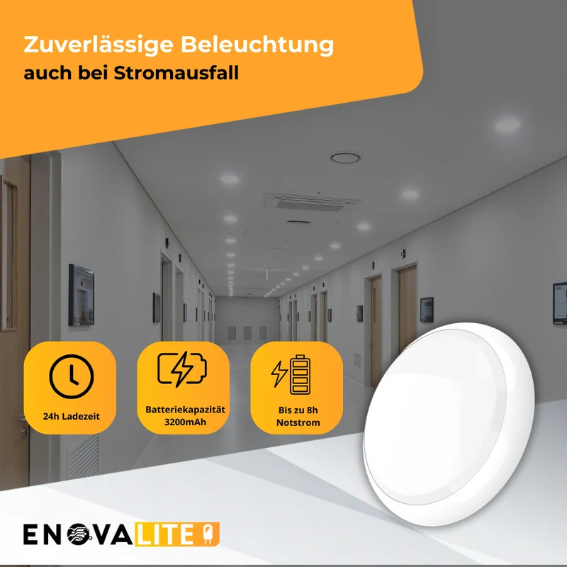 LED-Notstrom Deckenleuchte mit Bewegungsmelder, 8h Akku, 18 W, 1800 lm, 3000–6000 K