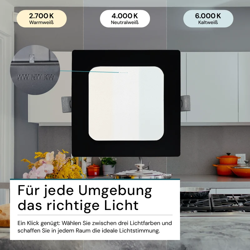 LED Einbauleuchte in Schwarz, 24 W, 230 V, IP44-geschützt, 2400 lm, Lichtfarbe einstellbar, 295x29 mm, Einbaustrahler mit Diffusor, Badezimmer Deckenleuchte