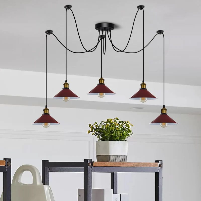 Pendelleuchte 5 flammig Spinnenlampe Kegelförmiger Lampenschirm~3074