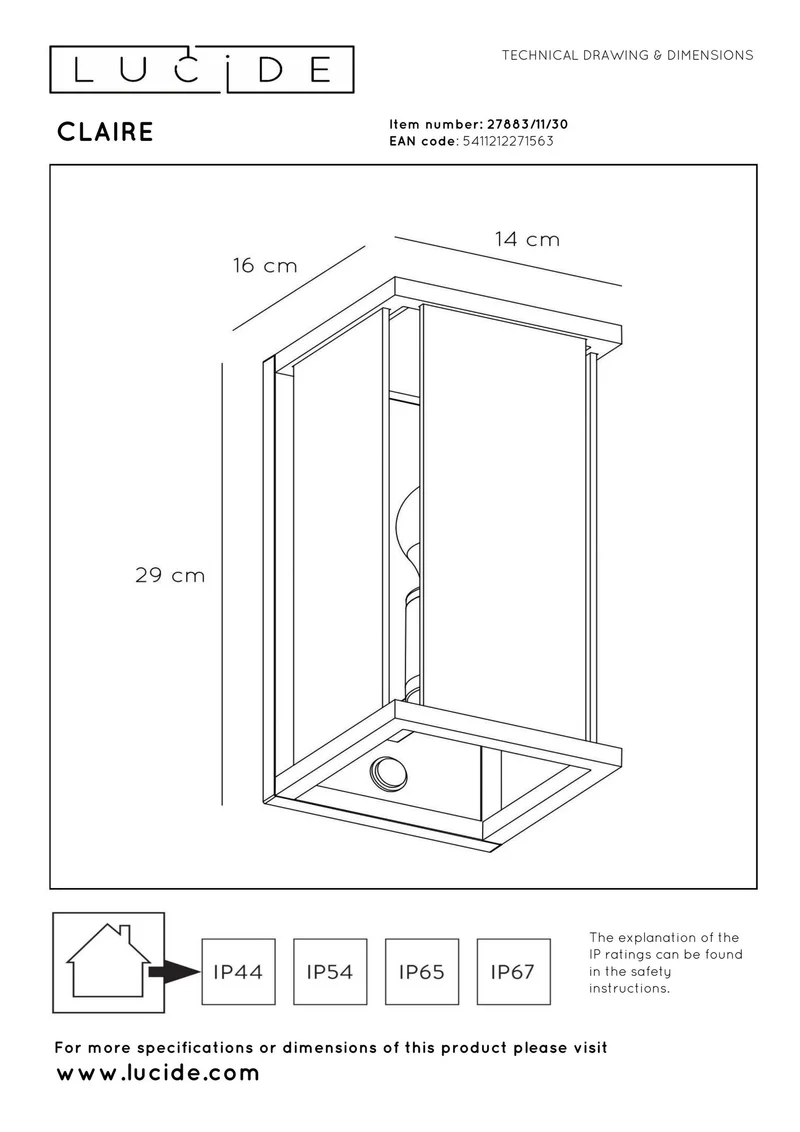 Außenwandleuchte Claire IP54 Anthrazit mit Bewegungsmelder 29cm