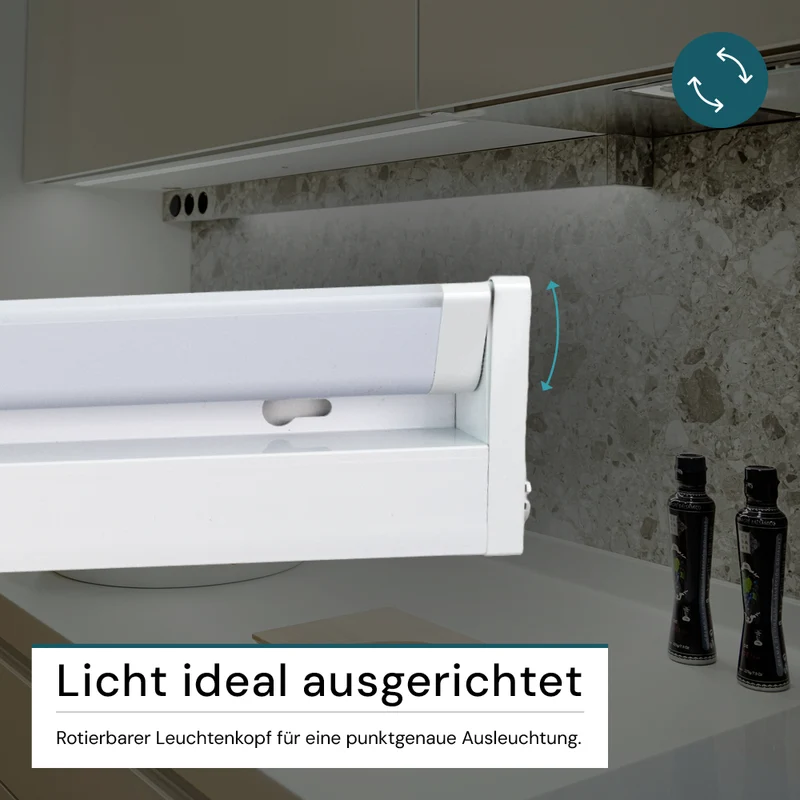 LED-Unterbauleuchte, schwenkbar, mit Schalter, 115 cm, 16 W, 1600 lm, einstellbare Lichtfarbe, dimmbar, erweiterbar, Küchen- und Schrankbeleuchtung