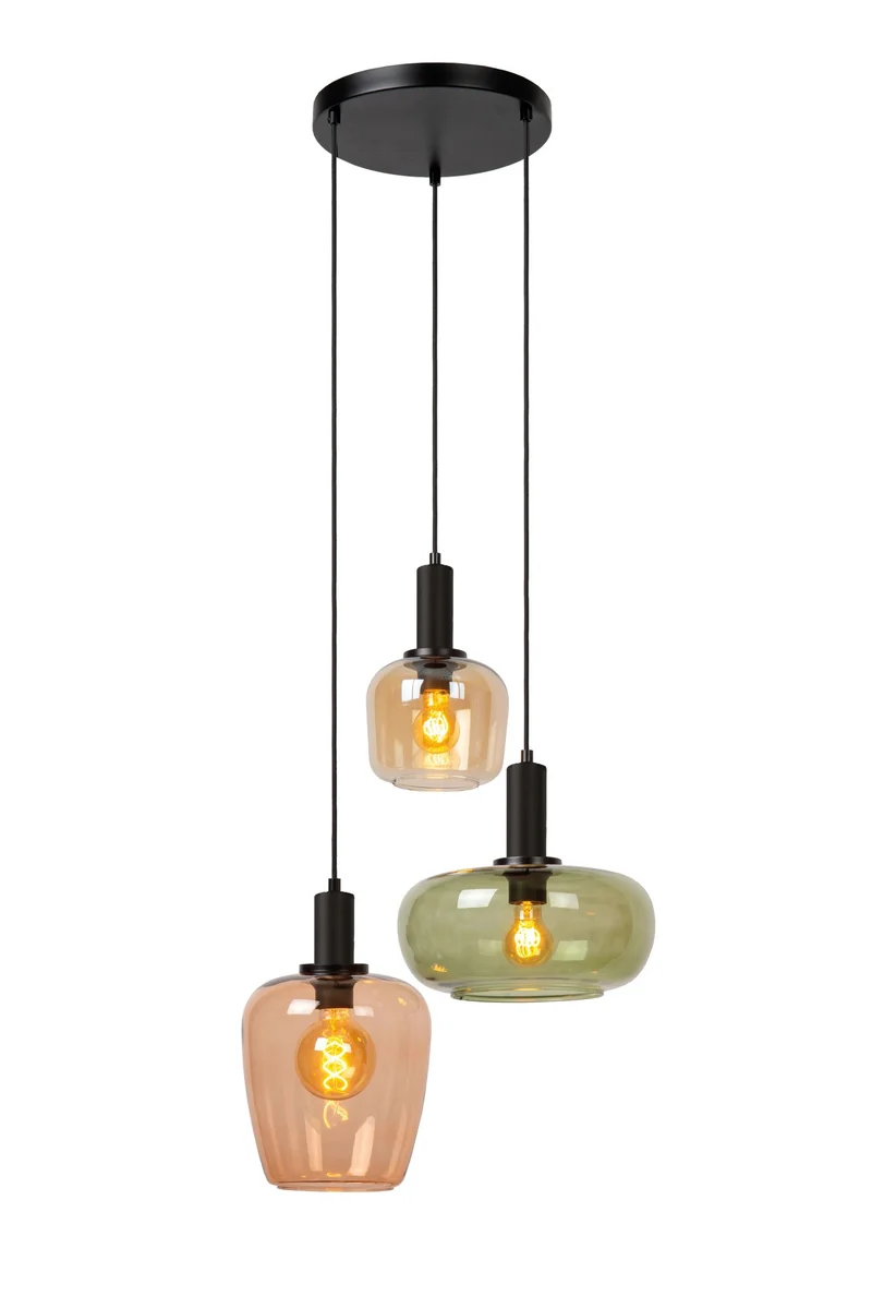 Pendelleuchte Ilona 3-flammig mit Schirm aus Glas rund