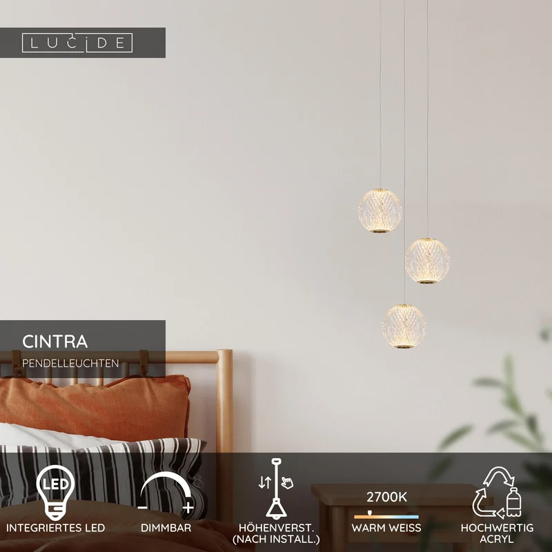 LED-Pendelleuchte Cintra 3-flammig dimmbar höhenverstellbar Ø 25cm