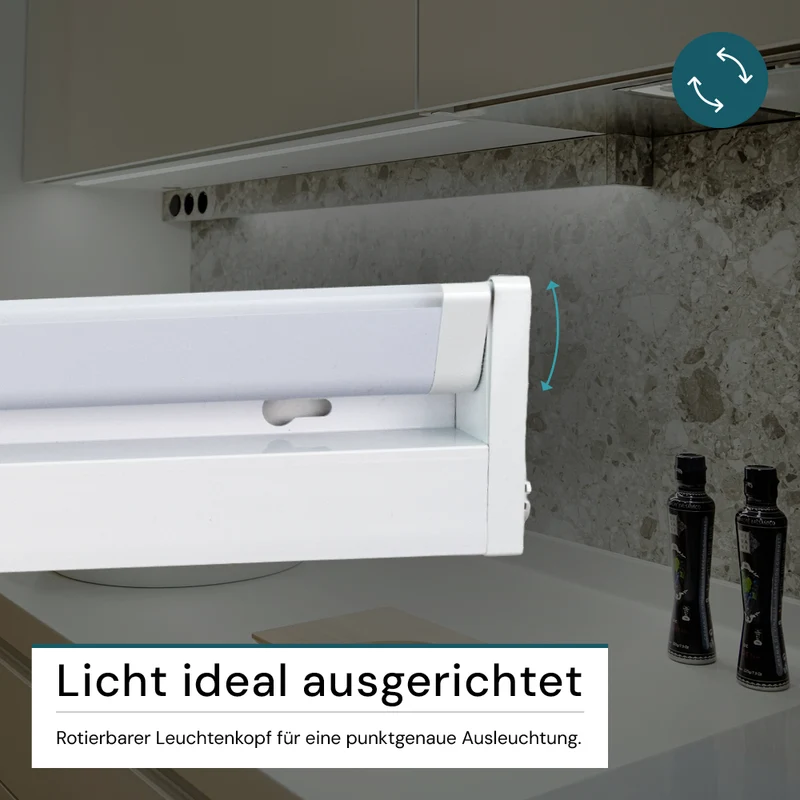 LED-Unterbauleuchte, schwenkbar, mit Schalter, 55 cm, 8 W, 800 lm, einstellbare Lichtfarbe, dimmbar, erweiterbar, Küchen- und Schrankbeleuchtung