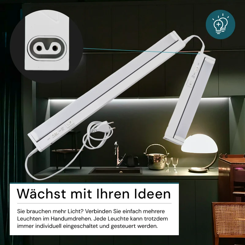 LED-Unterbauleuchte, schwenkbar, mit Schalter, 55 cm, 8 W, 800 lm, einstellbare Lichtfarbe, dimmbar, erweiterbar, Küchen- und Schrankbeleuchtung