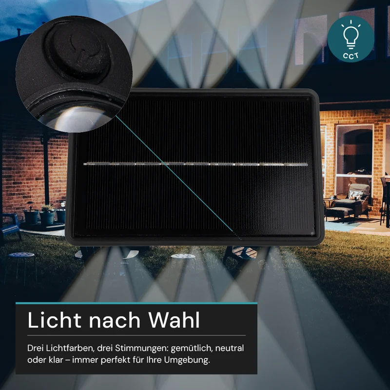 Solar-Wandleuchte, 2 W, 50 lm, CCT, schwarz, Up/Down, IP54