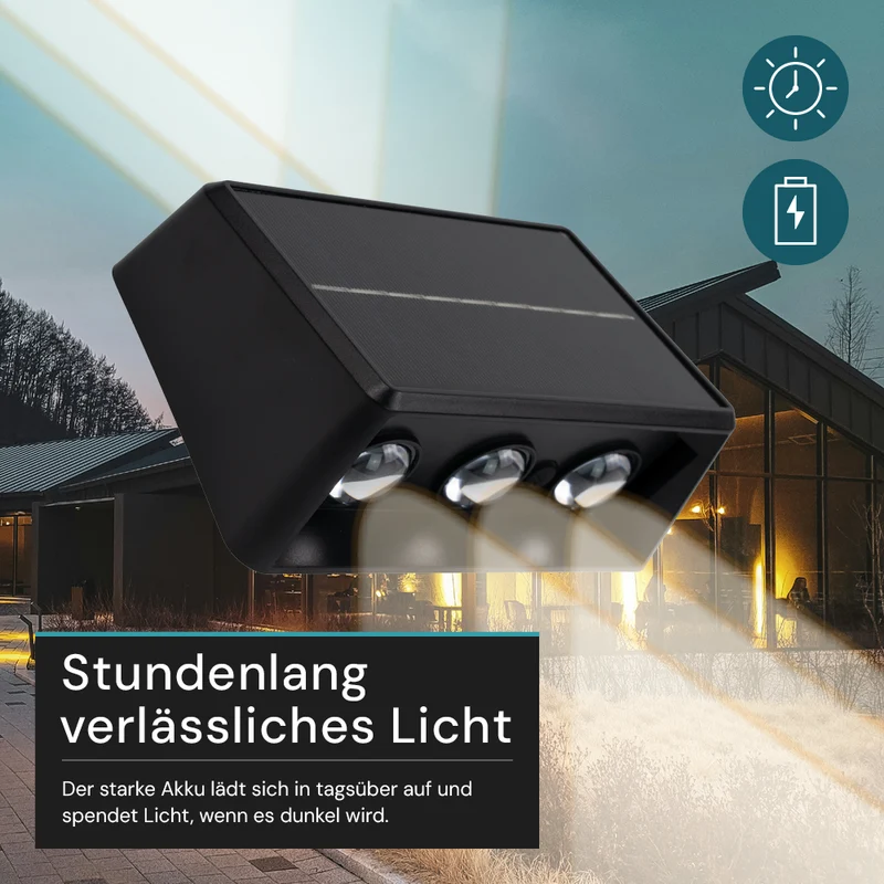Solar-Wandleuchte, 2 W, 50 lm, CCT, schwarz, Up/Down, IP54
