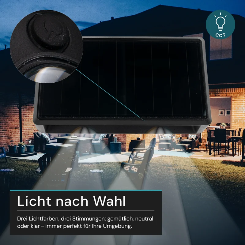 Solar-Wandleuchte, 1 W, 35 lm, CCT, schwarz, 2-flammig, IP54