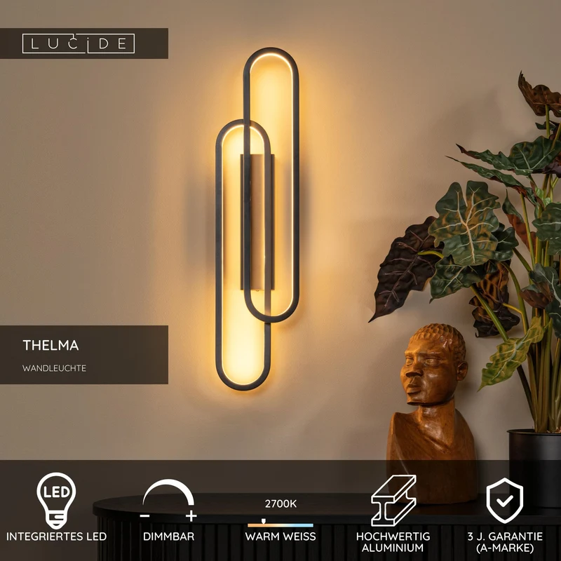 LED-Wandleuchte Thelma dimmbar Schwarz 16,5cm