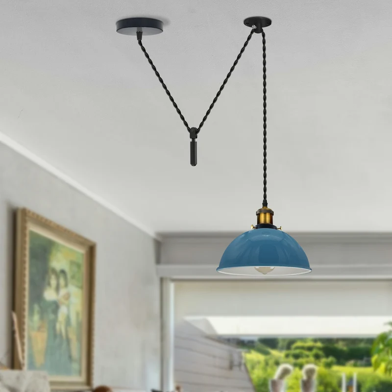 Hellblaue Pendelleuchte Flaschenzug Design–2m Kabel ~3063