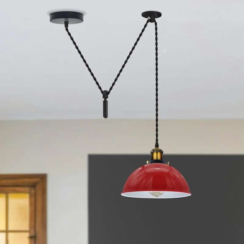 Rote Pendelleuchte Flaschenzug Design–2m Kabel~3067