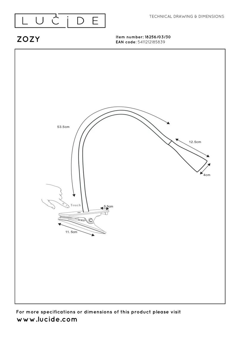 LED-Klemmleuchte Zozy mit Touchdimmer und flexiblem Arm Schwarz