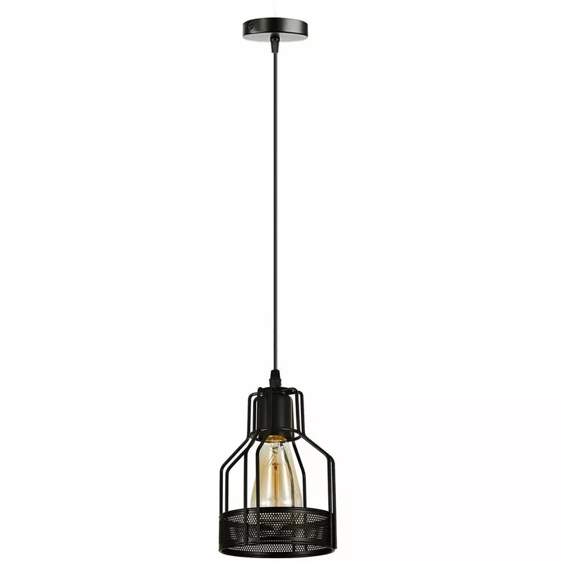 industrielle Vintage-Pendelleuchte im schwarzen Vogelkäfig-Design~3059