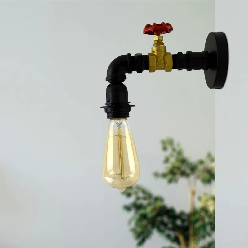 Industrielle Wasserrohr-Wandleuchte – Retro E27 Wandlampe, Eisen, Vintage Steampunk Look~3047