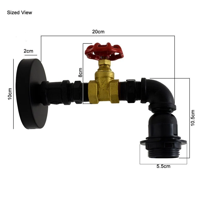 Industrielle Wasserrohr-Wandleuchte – Retro E27 Wandlampe, Eisen, Vintage Steampunk Look~3047
