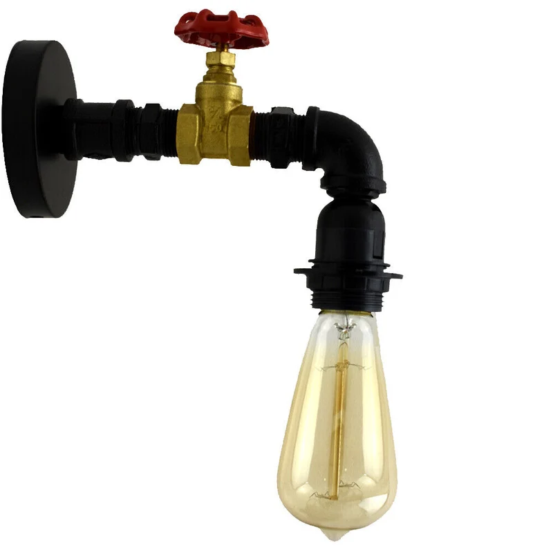 Industrielle Wasserrohr-Wandleuchte – Retro E27 Wandlampe, Eisen, Vintage Steampunk Look~3047