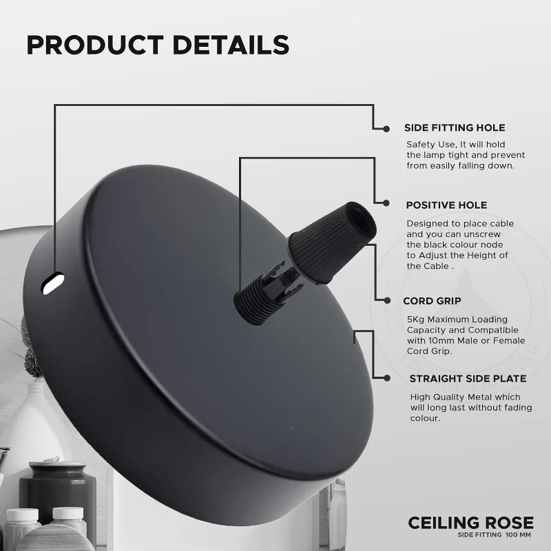 LEDSONE 100mm Metall-Baldachin Schwarz Deckenrose ~1354
