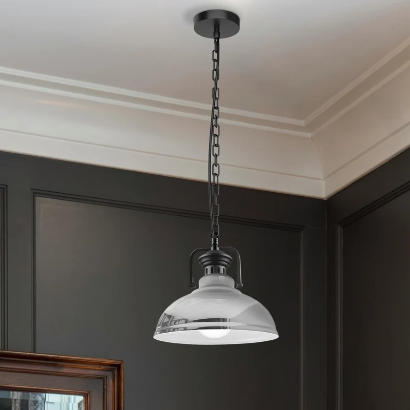 Verstellbare Chrom-Vintage-Pendelleuchte – E27-Deckenlampe mit weiß beschichtetem Schirm ~3040