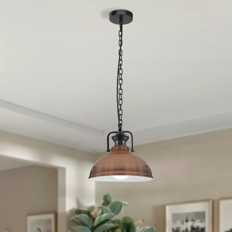 Verstellbare Kupfer-Vintage-Pendelleuchte – E27-Deckenlampe mit weiß beschichtetem Schirm ~3041