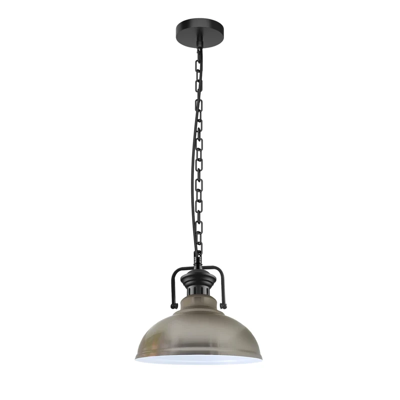 Verstellbare satiniertes Nickel-Vintage-Pendelleuchte – E27-Deckenlampe mit weiß beschichtetem Schirm ~3042