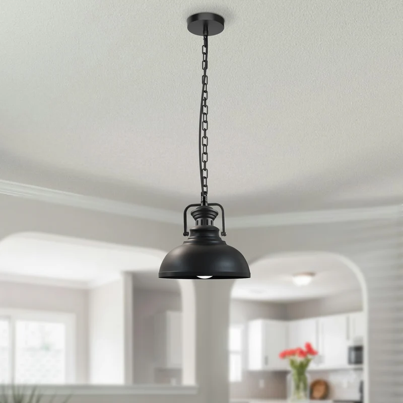 Verstellbare schwarze Vintage Pendelleuchte – E27 Deckenlampe mit weiß beschichtetem Schirm~3044