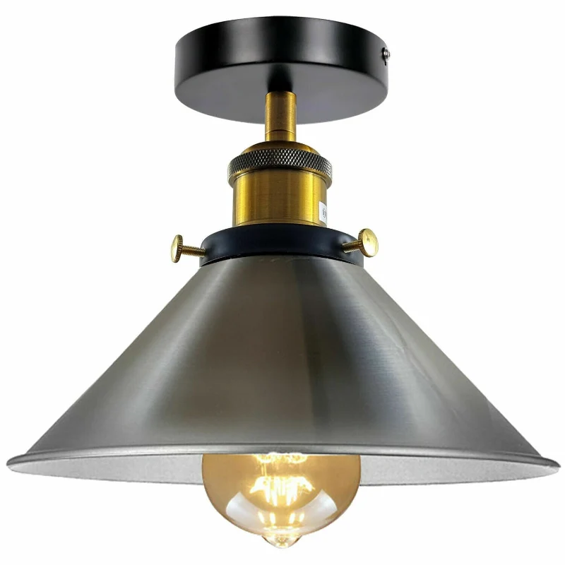 LED Satinnickel Deckenleuchte E27 Rund Schirm Ø 22cm Kegelform~2988