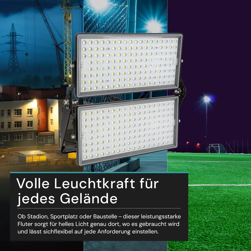 Stadion Fluter, 500 W, 5000 K (neutralweiß), 70000 lm, IP65, MOSO Treiber, Großflächenstrahler