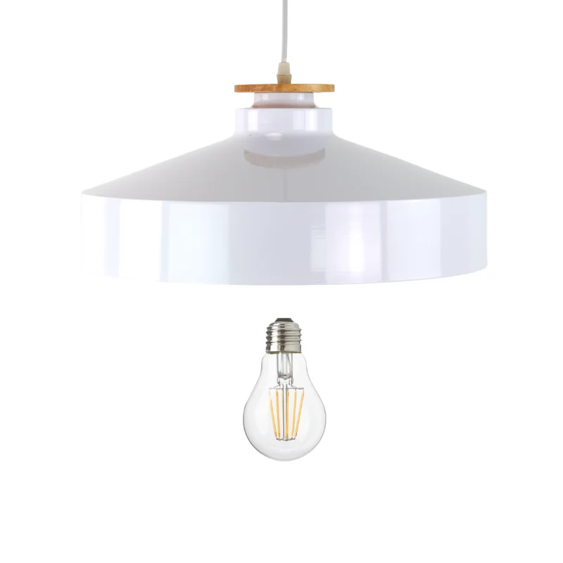 Elegante Pendelleuchte in Weiß inkl E27-Filamentleuchtmittel, 7W/700lm, 2700K/warmweiß, runde Form, aus Stahl, E27-Fassung, IP20, Ø40 cm