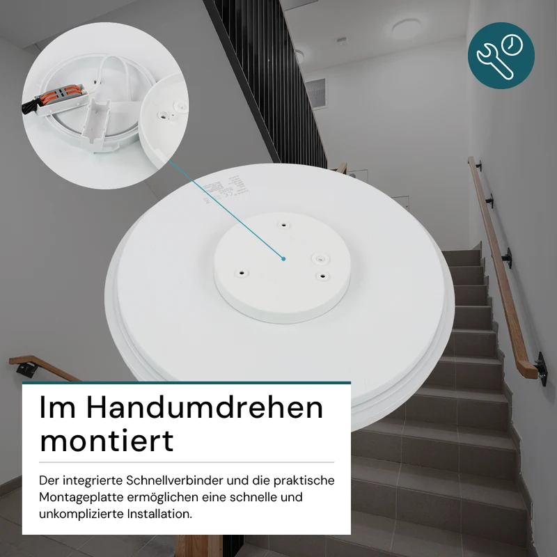 9er-Pack LED Deckenlampe, rund, 12 W, 1200 lm, 4000 K (neutralweiß), Ø25 cm, IP44-wassergeschützt, Quick Connector, moderne Leuchte, Badezimmer Lampe