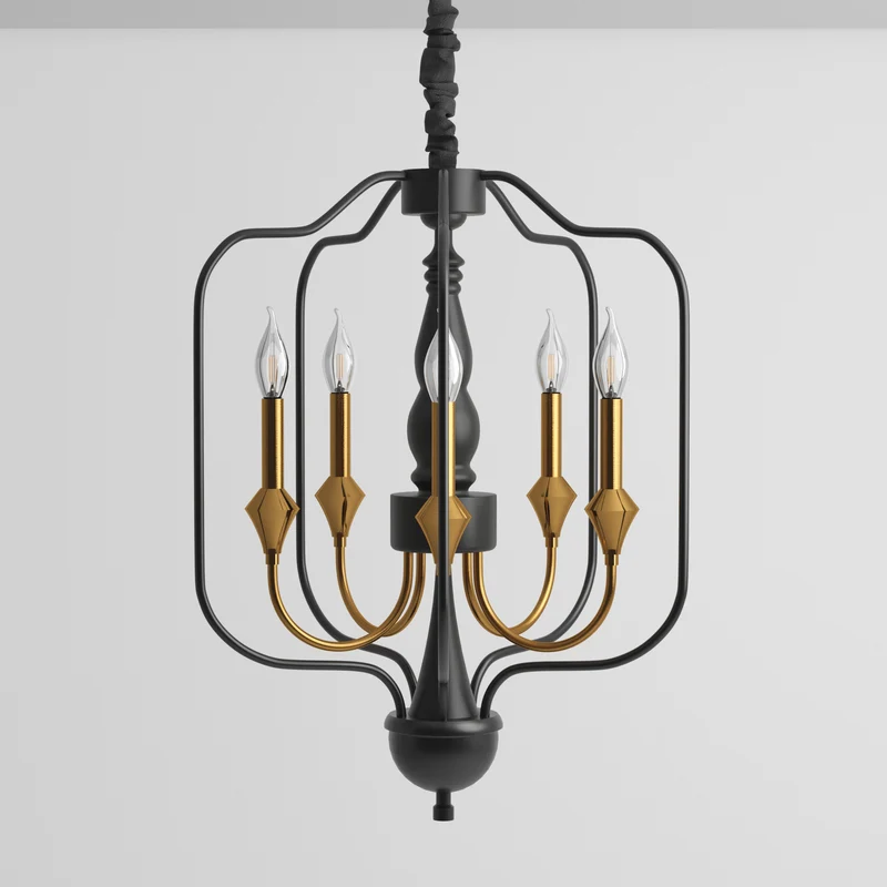 Schwarz Gold 5-Licht Geometrischer Laternen-Kronleuchter~2951
