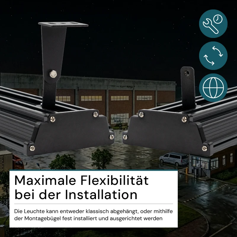 8er Pack LED-Hallenleuchte, linear, 50 W, 5000 lm, 4000 K (neutralweiß), IP65, schwarz