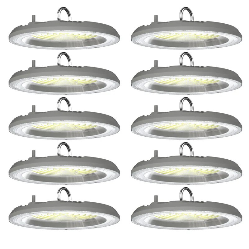 10er-Pack LED-Highbay, Hallenstrahler rund, grau, 100 W, 10000 lm, CCT 3000-6500 K (warm-, neutral-, kaltweiß), IP65