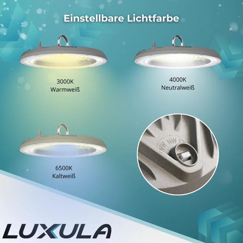 5er-Pack LED-Highbay, Hallenstrahler rund, grau, 100 W, 10000 lm, CCT 3000-6500 K (warm-, neutral-, kaltweiß), IP65