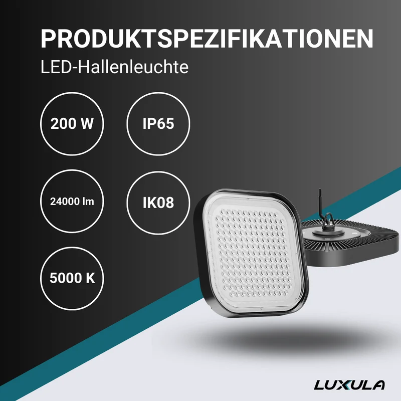 5er-Pack LED-HighBay, Hallenstrahler quadratisch, 200 W, 24000 lm, 5000 K (neutralweiß), IP65