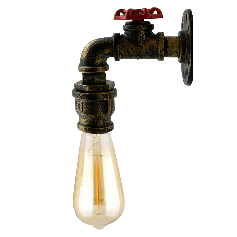 Vintage Wasserrohr-Wandleuchte – E27 Fassung, Retro-Industriedesign, Metall~3000