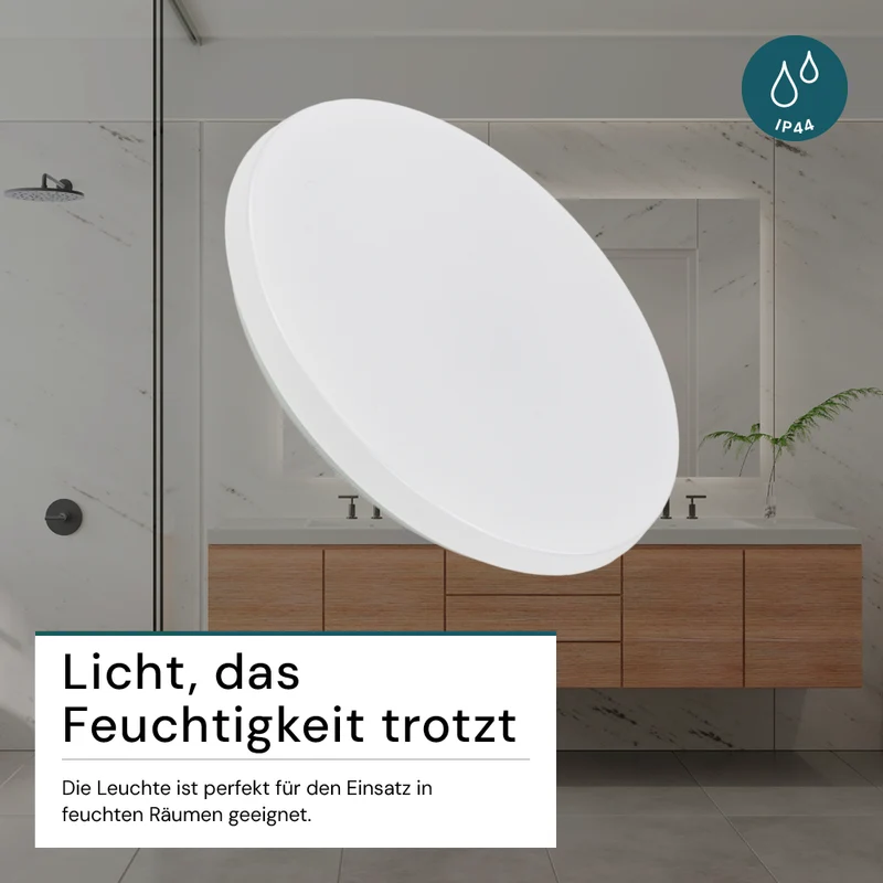 9er-Pack LED Deckenlampe, rund, 12 W, 1200 lm, 3000 K (warmweiß), Ø25 cm, IP44-wassergeschützt, Quick Connector, moderne Leuchte, Badezimmer Lampe